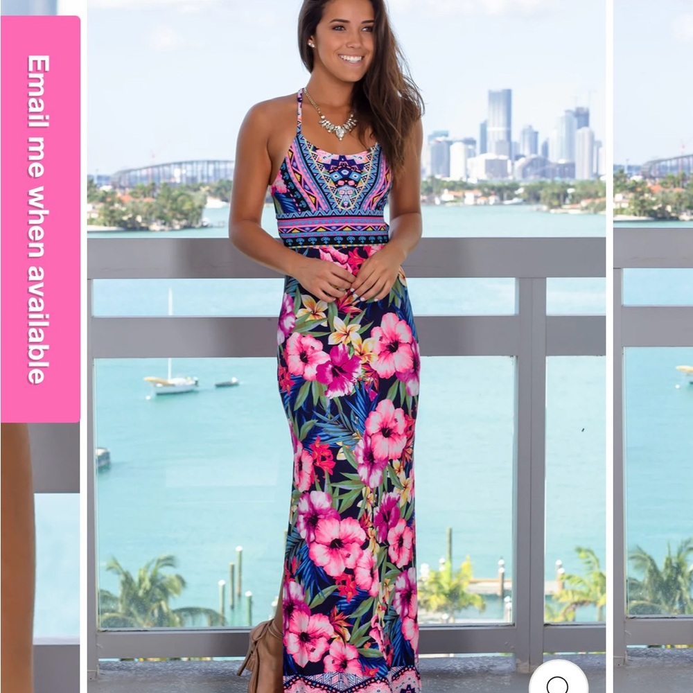 NAVY FLORAL PRINTED MAXI DRESS WITH STRAPPY BACK